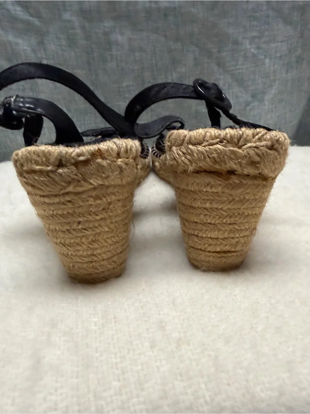 Studio 1940 Black Espadrille Wedge Sandals with Bow Accent 8.5W